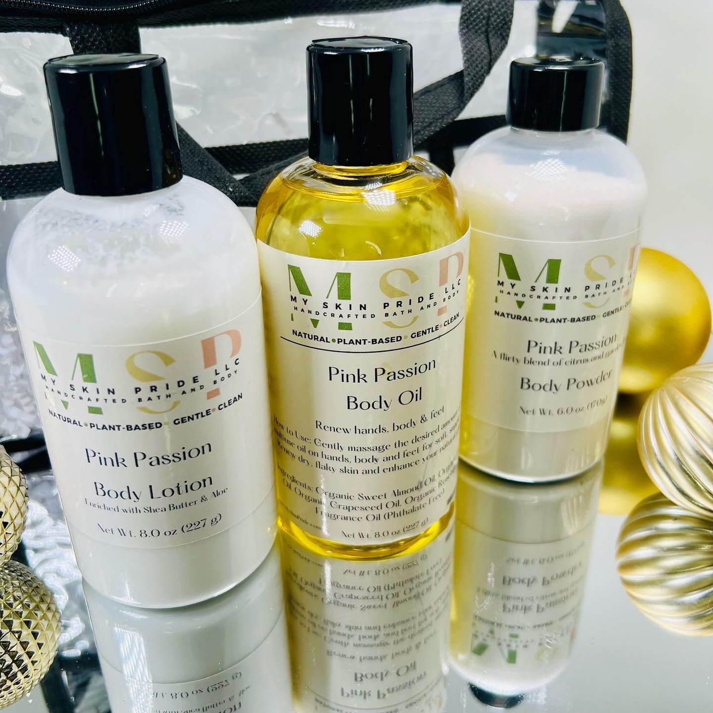 Body Care Trio - Body Lotion, Body Glow Oil, & Body Powder - My Skin Pride, LLC