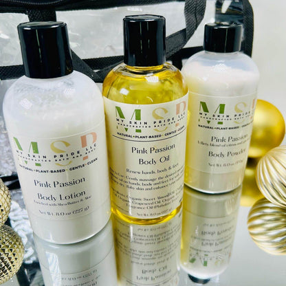 Body Care Trio - Body Lotion, Body Glow Oil, & Body Powder - My Skin Pride, LLC